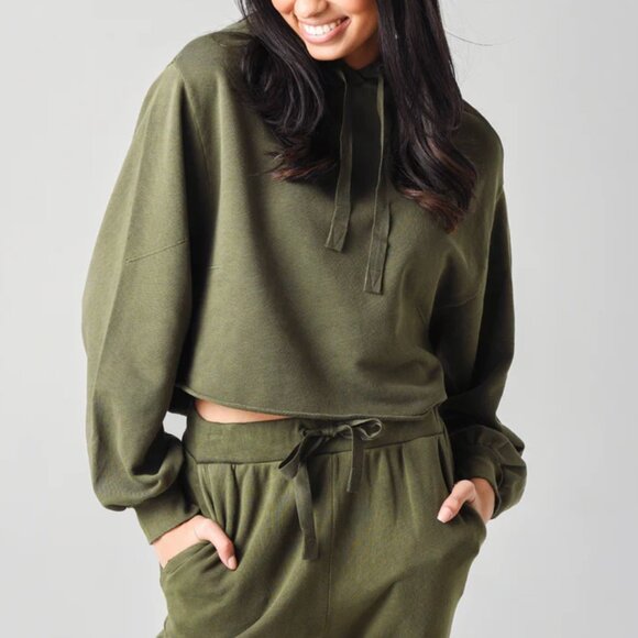 Frame Crop Hoodie Sweatshirt distressed easy womens Green (xsmall) french terry - Picture 1 of 10